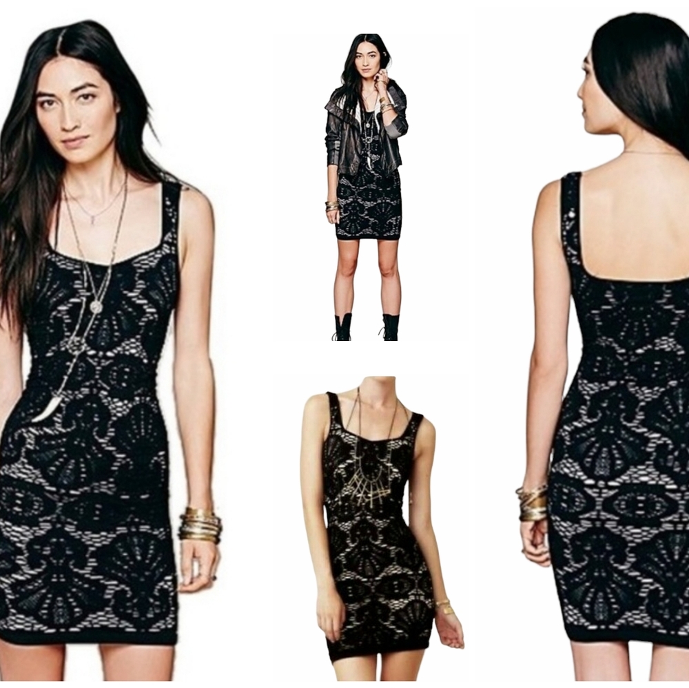 Intimately Free People Black Medallion Crochet Bodycon Dress Size XS